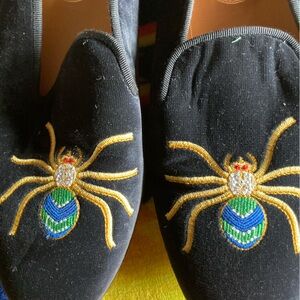 Navy Velour Stubbs and Wootton smoking slippers with stitched spider